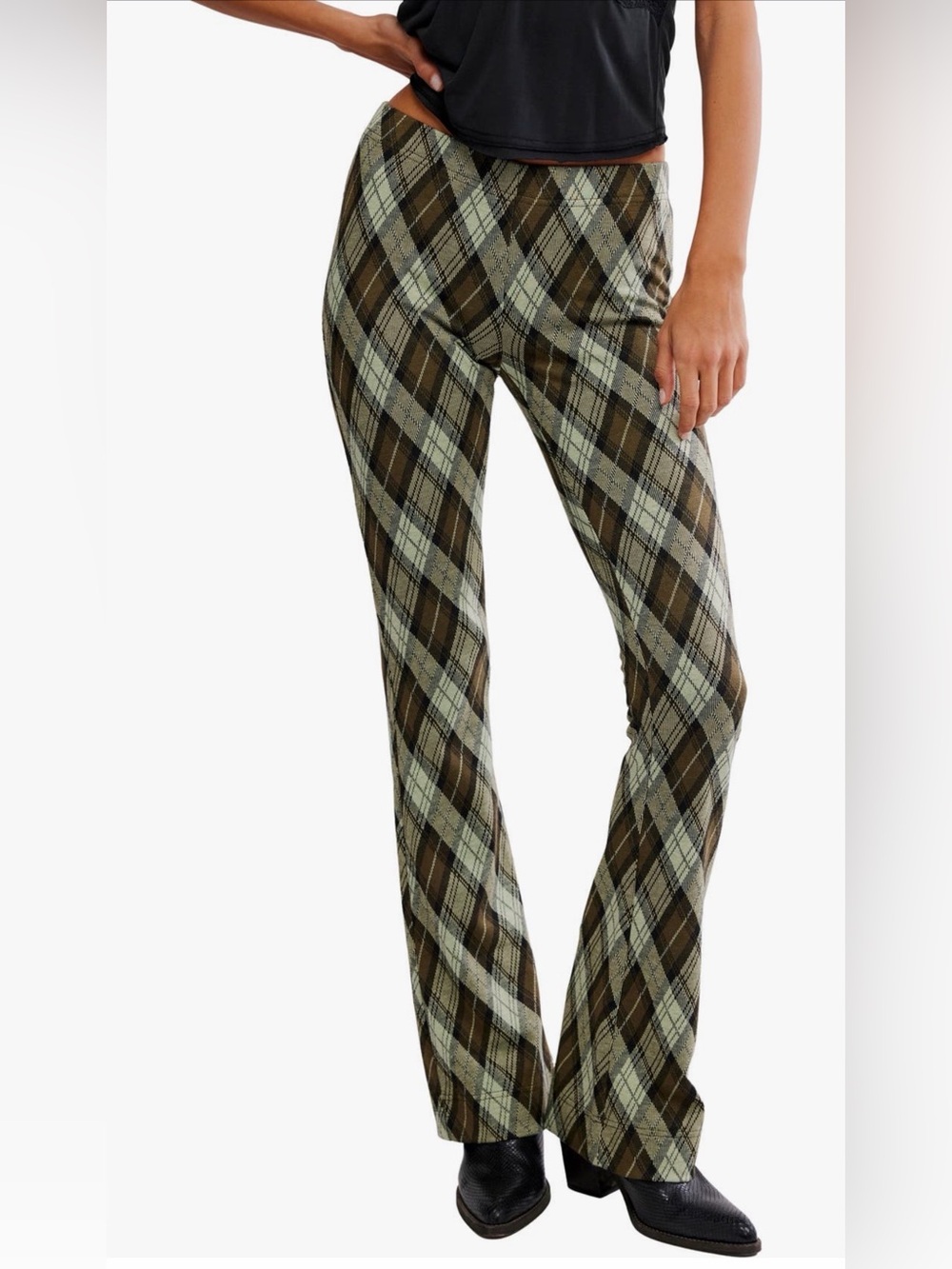 Free People Chloe Plaid Flare Leg Knit Pants